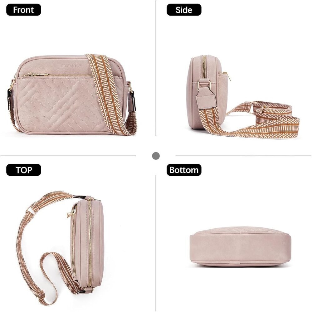 Women Pink Imported Vegan Leather Quilted Small Shoulder Crossbody Handbags - Picture 6 of 6